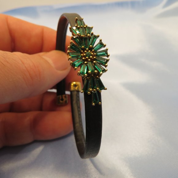 Sterling Silver 18k plated rubber bracelet Green cz - Picture 1 of 4